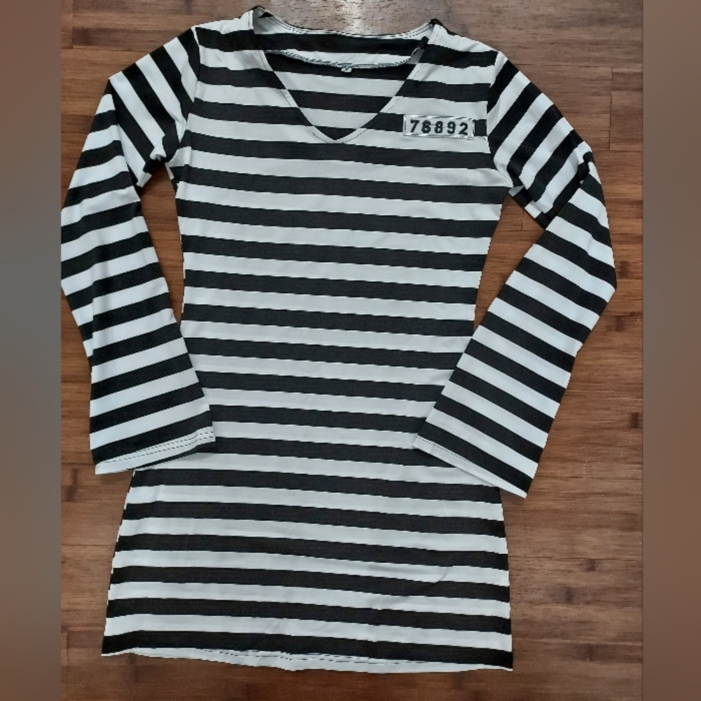 Sexy Prisoner Costume Long Sleeve Dress size M